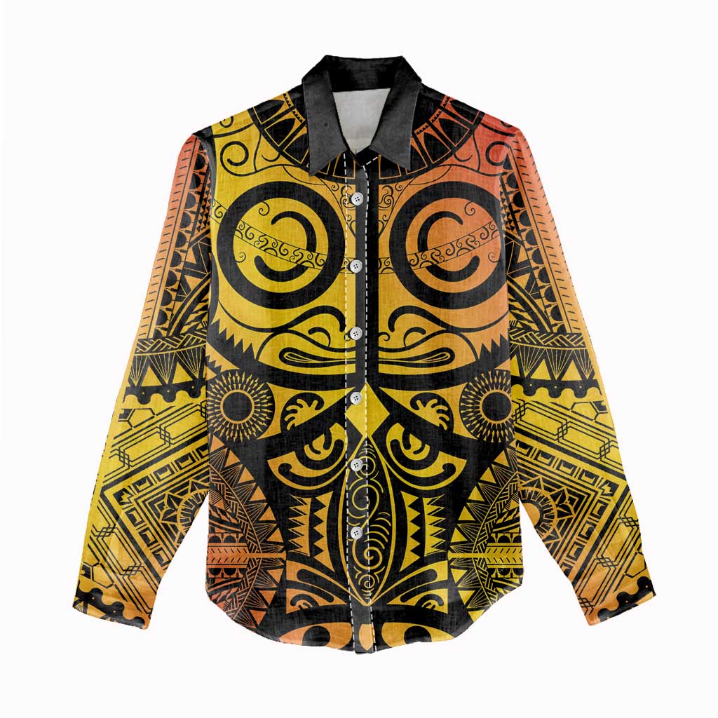 Marquesas Islands Women Casual Shirt Marquesan Tattoo Yellow Gradient LT14 - Polynesian Pride