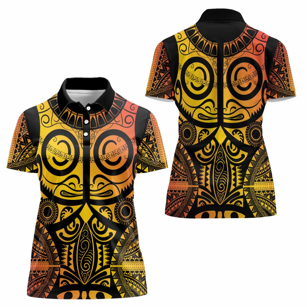 Marquesas Islands Women Polo Shirt Marquesan Tattoo Yellow Gradient LT14 - Polynesian Pride