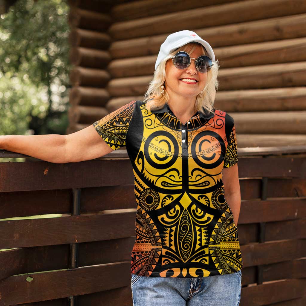Marquesas Islands Women Polo Shirt Marquesan Tattoo Yellow Gradient LT14 - Polynesian Pride