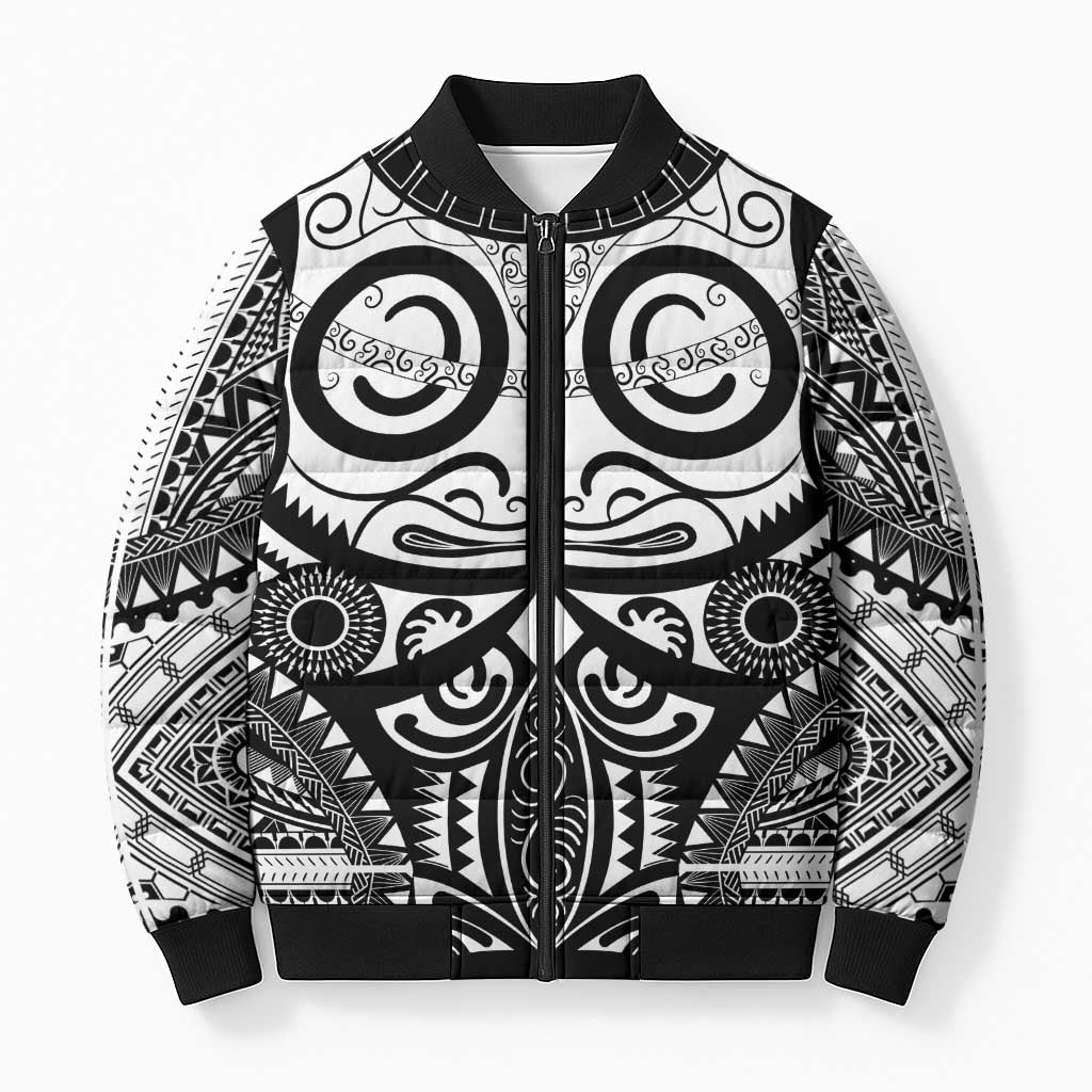 Marquesas Islands Bomber Puffer Jacket Marquesan Tattoo Black White Color LT14 Unisex Black - Polynesian Pride