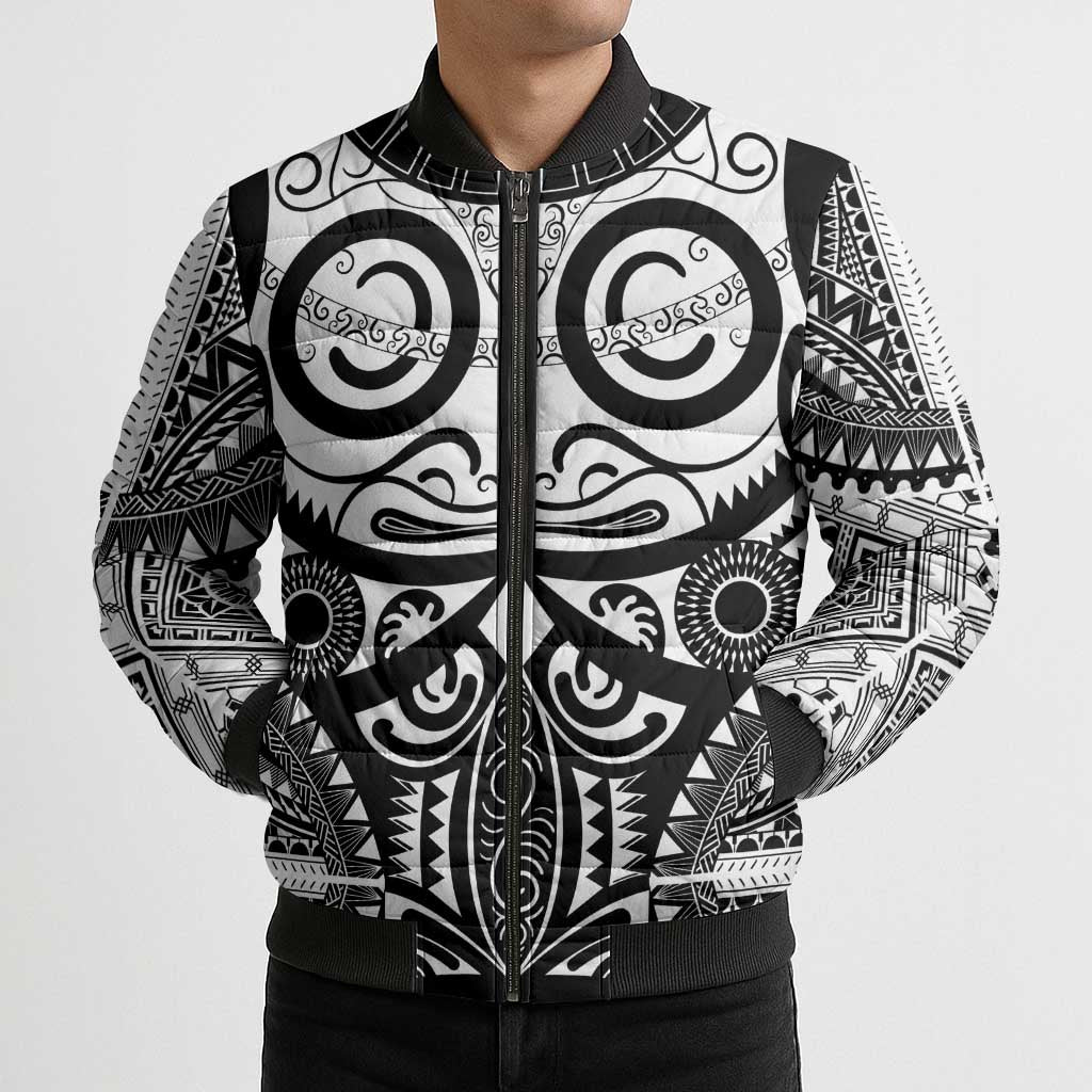 Marquesas Islands Bomber Puffer Jacket Marquesan Tattoo Black White Color LT14 - Polynesian Pride