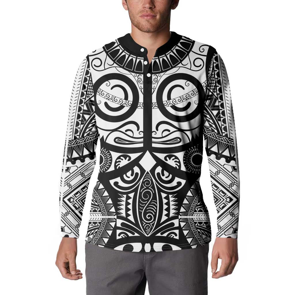 Marquesas Islands Button Sweatshirt Marquesan Tattoo Black White Color LT14 - Polynesian Pride