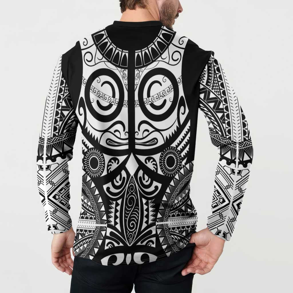 Marquesas Islands Button Sweatshirt Marquesan Tattoo Black White Color LT14 - Polynesian Pride
