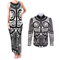 Marquesas Islands Couples Matching Tank Maxi Dress and Long Sleeve Button Shirt Marquesan Tattoo Black White Color LT14 Black - Polynesian Pride