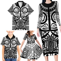 Marquesas Islands Family Matching Long Sleeve Bodycon Dress and Hawaiian Shirt Marquesan Tattoo Black White Color LT14 - Polynesian Pride