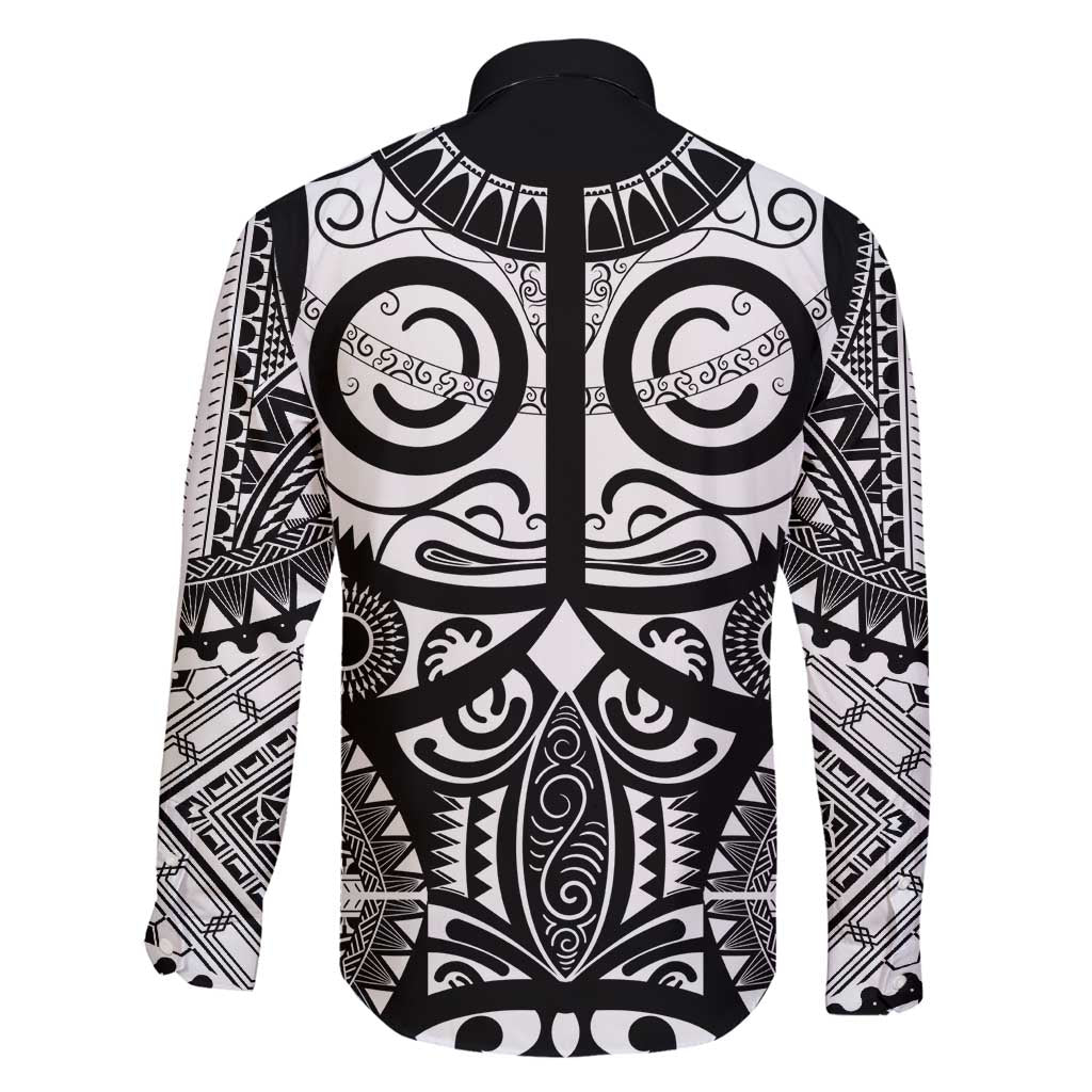 Marquesas Islands Family Matching Long Sleeve Bodycon Dress and Hawaiian Shirt Marquesan Tattoo Black White Color LT14 - Polynesian Pride