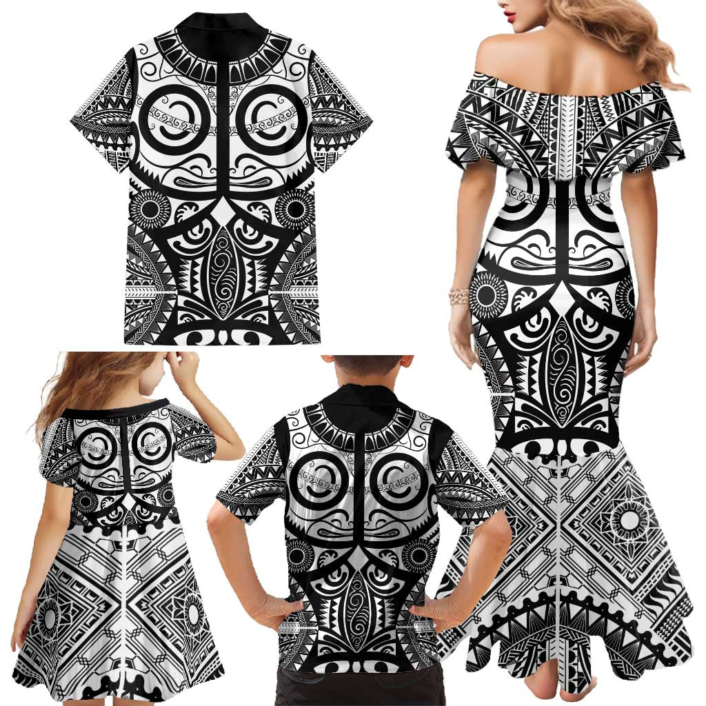 Marquesas Islands Family Matching Mermaid Dress and Hawaiian Shirt Marquesan Tattoo Black White Color LT14 - Polynesian Pride