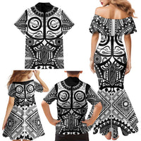 Marquesas Islands Family Matching Mermaid Dress and Hawaiian Shirt Marquesan Tattoo Black White Color LT14 - Polynesian Pride
