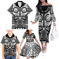 Marquesas Islands Family Matching Off The Shoulder Long Sleeve Dress and Hawaiian Shirt Marquesan Tattoo Black White Color LT14 - Polynesian Pride
