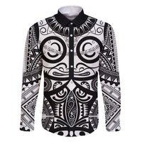Marquesas Islands Family Matching Off The Shoulder Long Sleeve Dress and Hawaiian Shirt Marquesan Tattoo Black White Color LT14 Dad's Shirt - Long Sleeve Black - Polynesian Pride