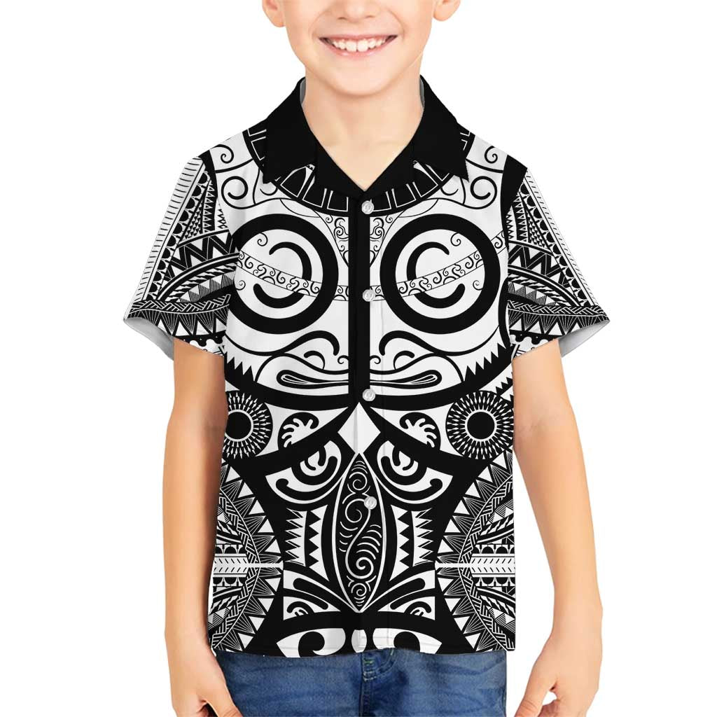 Marquesas Islands Family Matching Off Shoulder Short Dress and Hawaiian Shirt Marquesan Tattoo Black White Color - Polynesian Pride