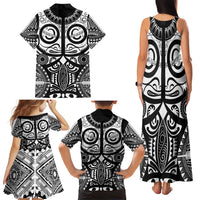 Marquesas Islands Family Matching Tank Maxi Dress and Hawaiian Shirt Marquesan Tattoo Black White Color LT14 - Polynesian Pride