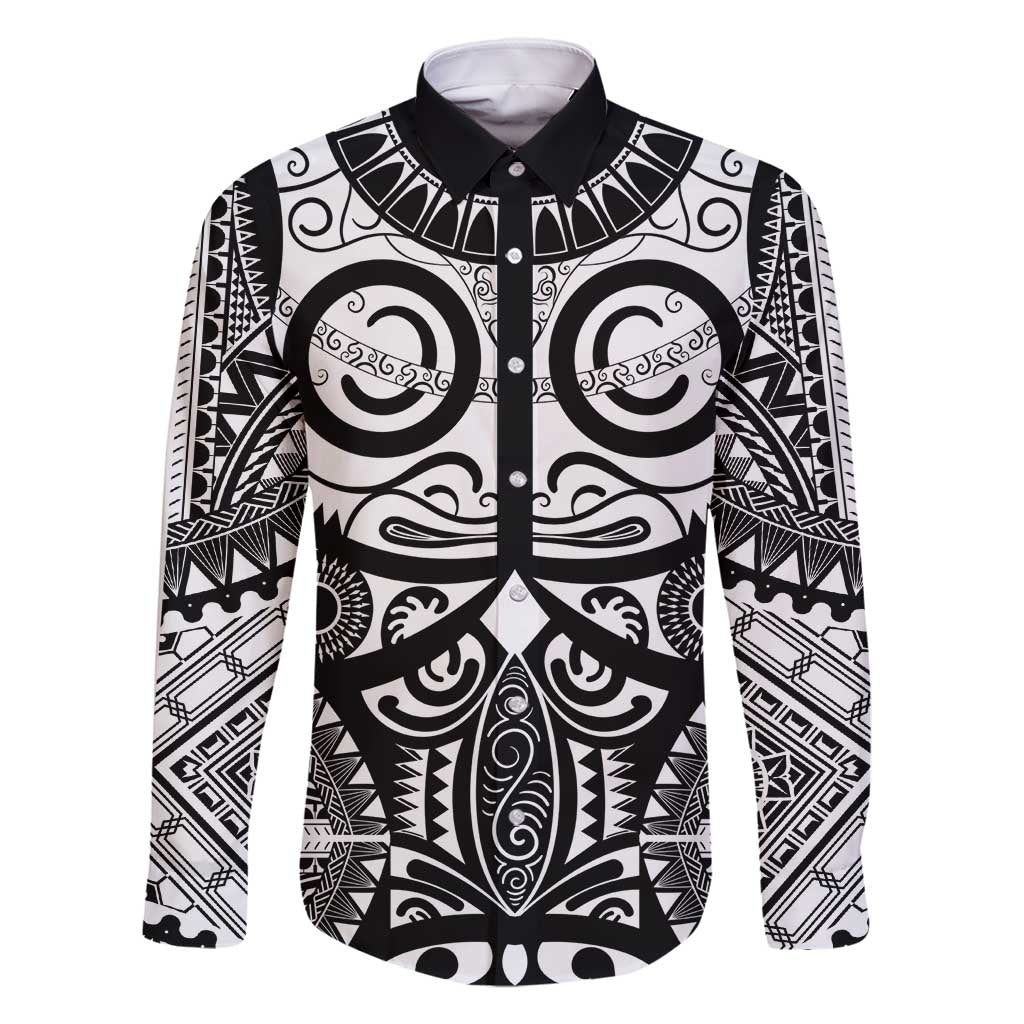 Marquesas Islands Family Matching Tank Maxi Dress and Hawaiian Shirt Marquesan Tattoo Black White Color LT14 Dad's Shirt - Long Sleeve Black - Polynesian Pride
