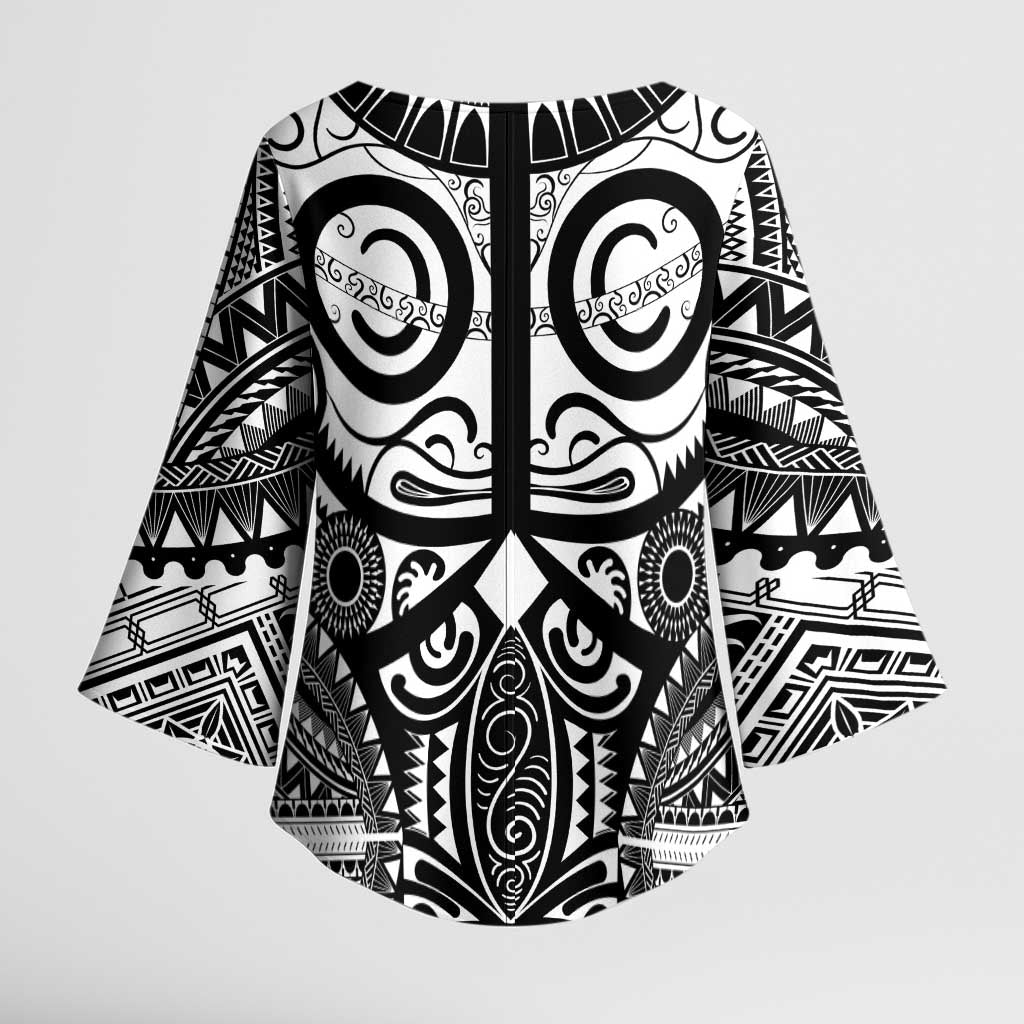 Marquesas Islands Kimono Sleeve Blouse Marquesan Tattoo Black White Color LT14 - Polynesian Pride