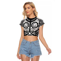 Marquesas Islands Raglan Cropped T Shirt Marquesan Tattoo Black White Color LT14 Female Black - Polynesian Pride