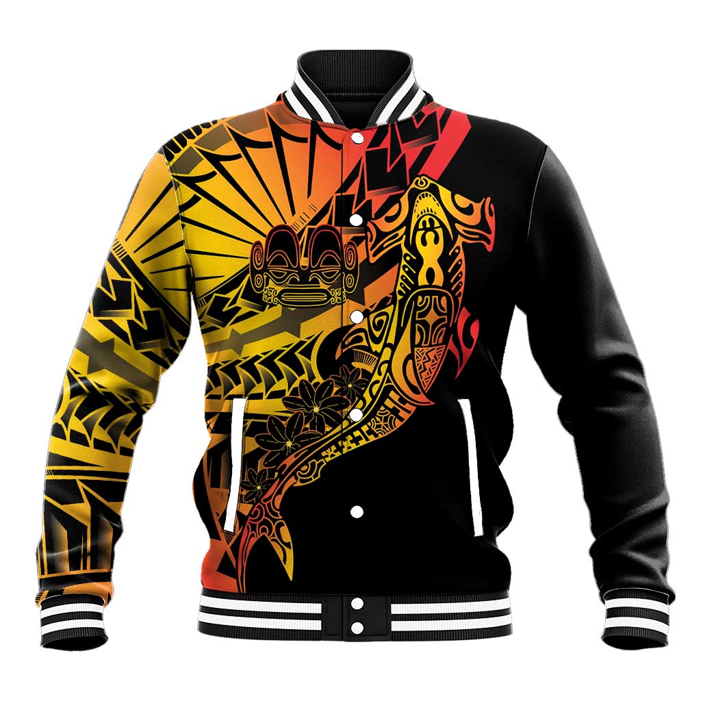 Gradient Marquesas Islands Baseball Jacket Marquesan Matatiki Hammerhead Shark Patutiki LT14 Unisex Yellow - Polynesian Pride