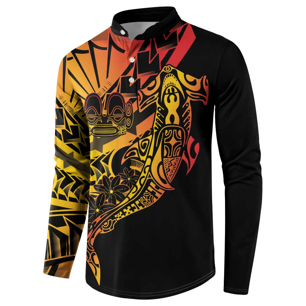 Gradient Marquesas Islands Button Sweatshirt Marquesan Matatiki Hammerhead Shark Patutiki LT14 - Polynesian Pride