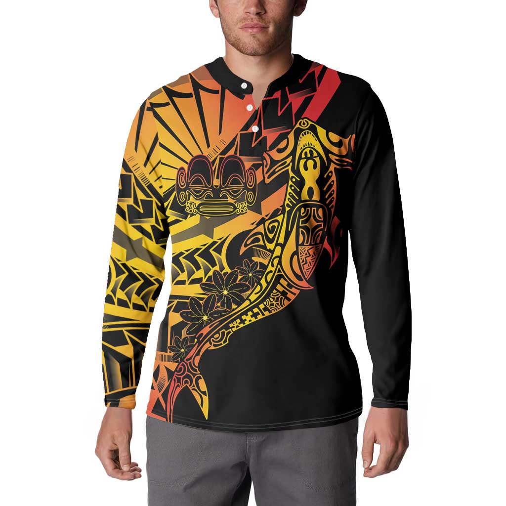 Gradient Marquesas Islands Button Sweatshirt Marquesan Matatiki Hammerhead Shark Patutiki LT14 - Polynesian Pride