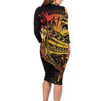 Gradient Marquesas Islands Family Matching Long Sleeve Bodycon Dress and Hawaiian Shirt Marquesan Matatiki Hammerhead Shark Patutiki LT14 - Polynesian Pride