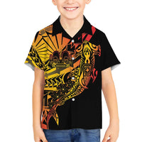 Gradient Marquesas Islands Family Matching Long Sleeve Bodycon Dress and Hawaiian Shirt Marquesan Matatiki Hammerhead Shark Patutiki LT14 Son's Shirt Yellow - Polynesian Pride