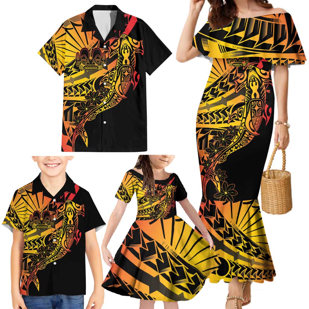 Gradient Marquesas Islands Family Matching Mermaid Dress and Hawaiian Shirt Marquesan Matatiki Hammerhead Shark Patutiki LT14 - Polynesian Pride