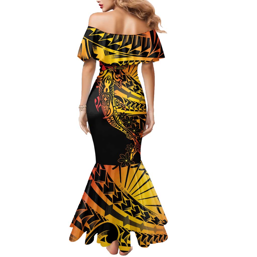 Gradient Marquesas Islands Family Matching Mermaid Dress and Hawaiian Shirt Marquesan Matatiki Hammerhead Shark Patutiki LT14 - Polynesian Pride