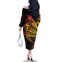 Gradient Marquesas Islands Family Matching Off The Shoulder Long Sleeve Dress and Hawaiian Shirt Marquesan Matatiki Hammerhead Shark Patutiki LT14 - Polynesian Pride