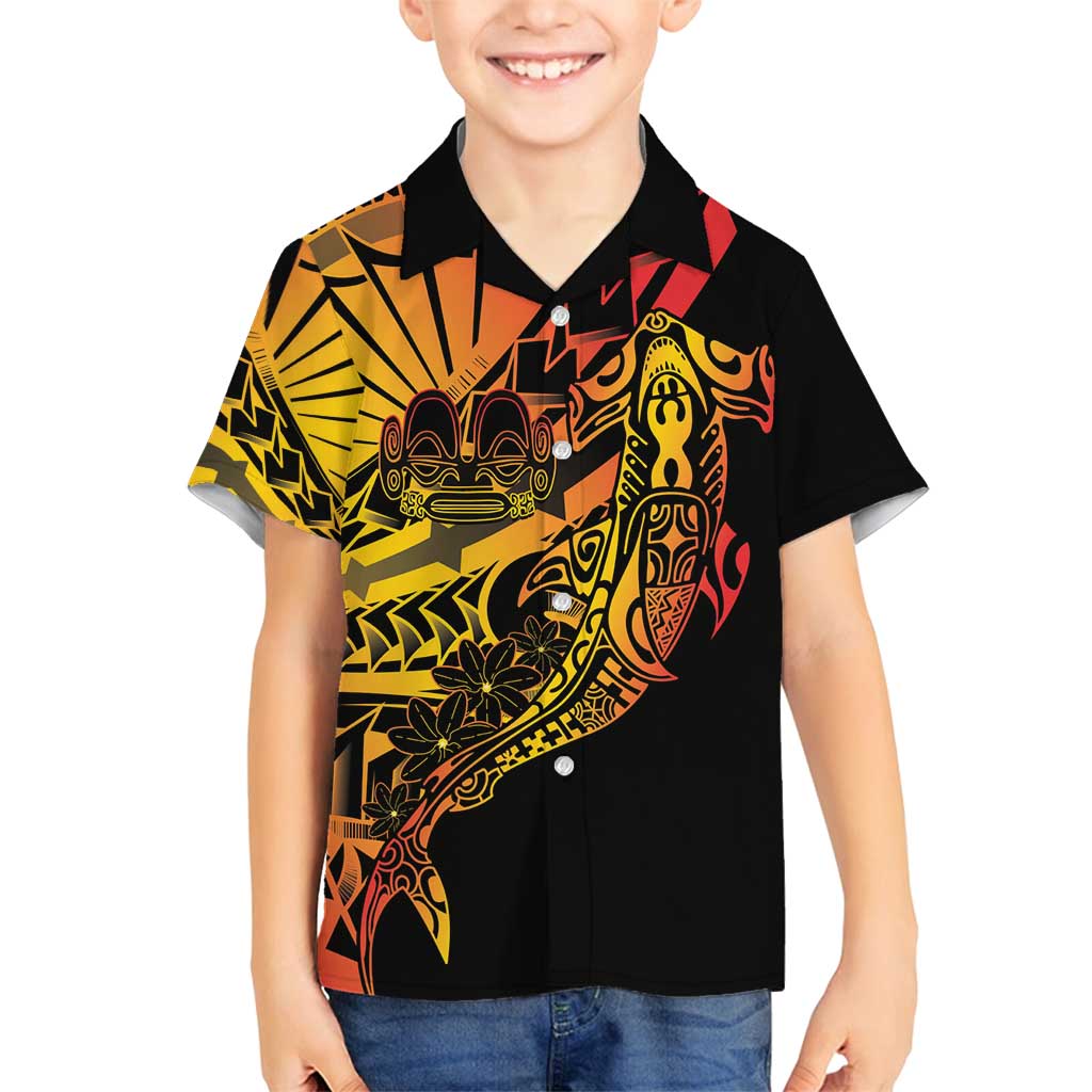 Gradient Marquesas Islands Family Matching Summer Maxi Dress and Hawaiian Shirt Marquesan Matatiki Hammerhead Shark Patutiki - Polynesian Pride
