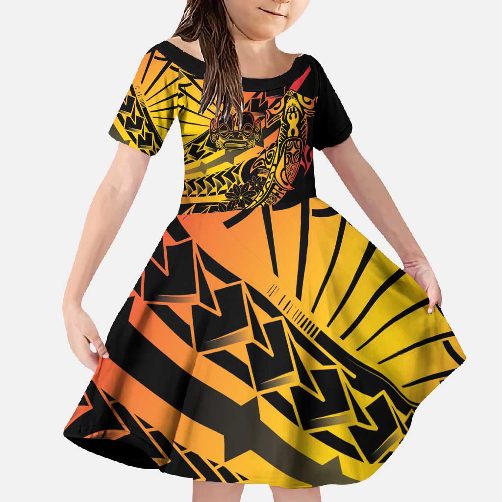 Gradient Marquesas Islands Family Matching Tank Maxi Dress and Hawaiian Shirt Marquesan Matatiki Hammerhead Shark Patutiki - Polynesian Pride