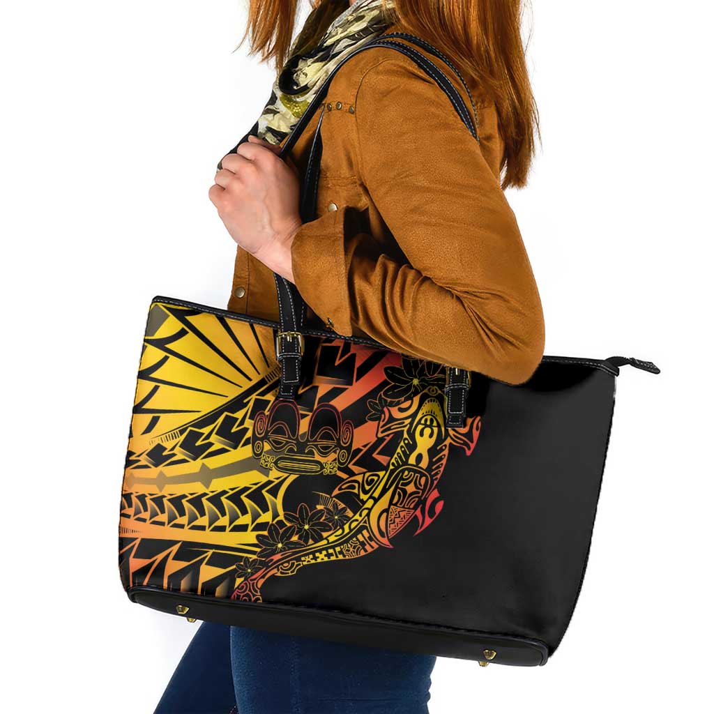 Gradient Marquesas Islands Leather Tote Bag Marquesan Matatiki Hammerhead Shark Patutiki LT14 Yellow - Polynesian Pride