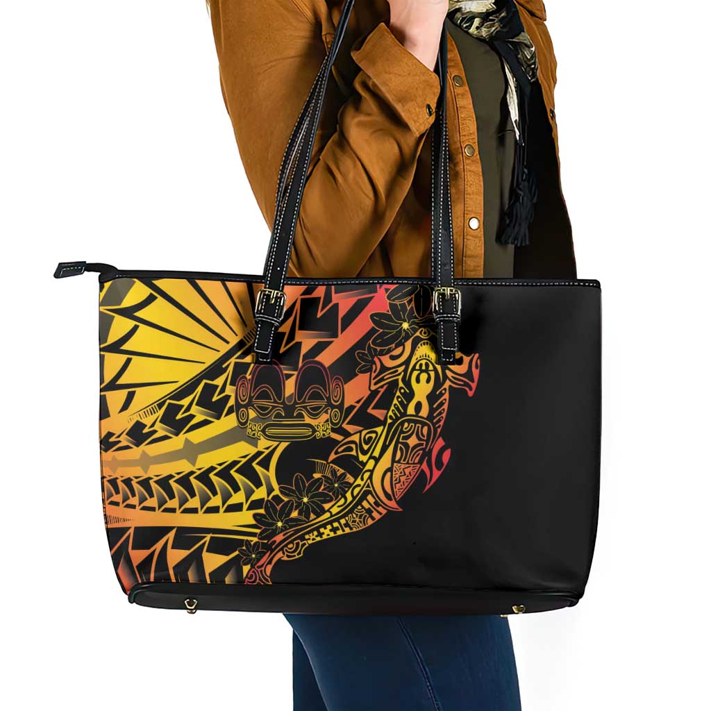 Gradient Marquesas Islands Leather Tote Bag Marquesan Matatiki Hammerhead Shark Patutiki LT14 - Polynesian Pride