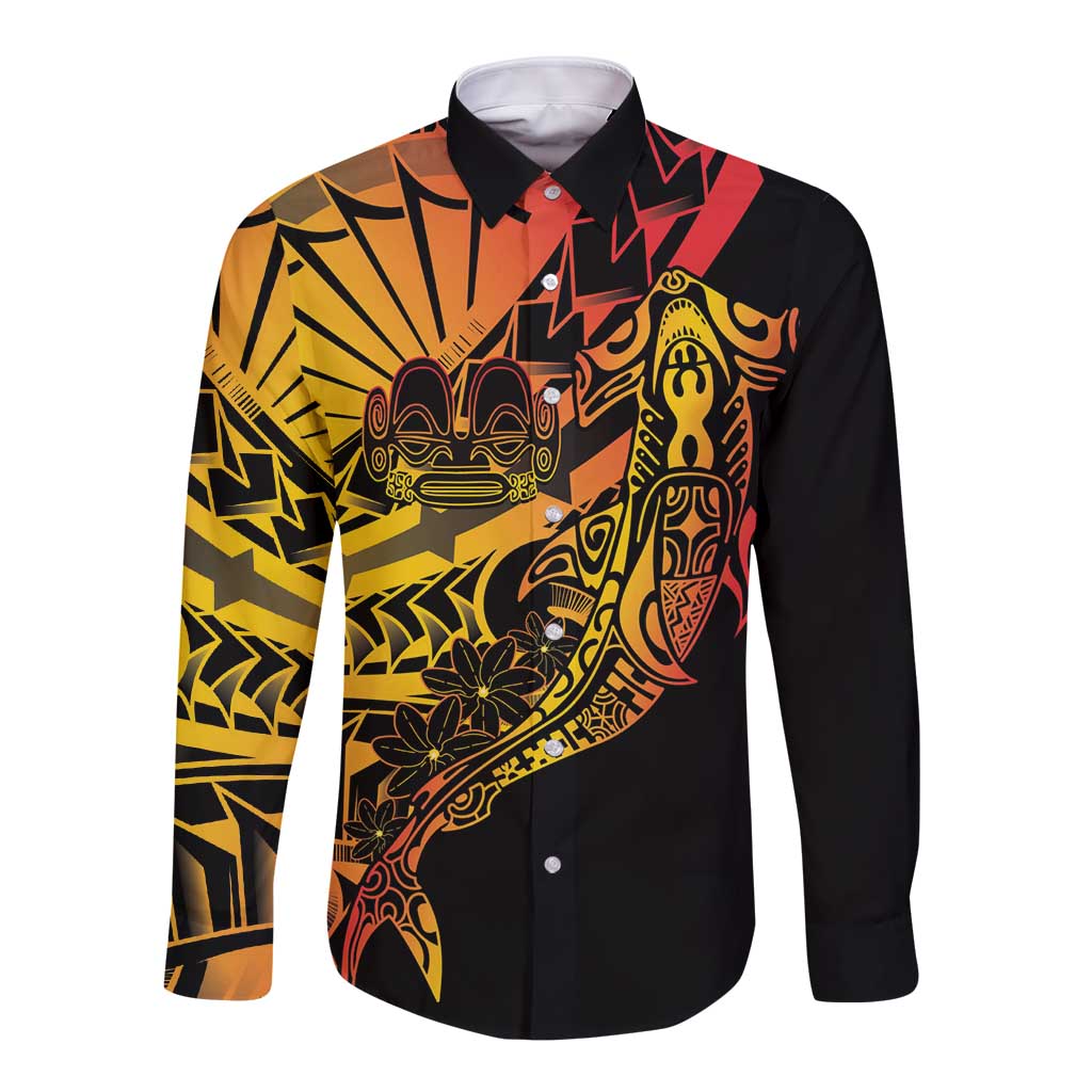 Gradient Marquesas Islands Long Sleeve Button Shirt Marquesan Matatiki Hammerhead Shark Patutiki LT14 Unisex Yellow - Polynesian Pride
