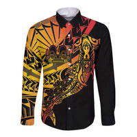 Gradient Marquesas Islands Long Sleeve Button Shirt Marquesan Matatiki Hammerhead Shark Patutiki LT14 Unisex Yellow - Polynesian Pride
