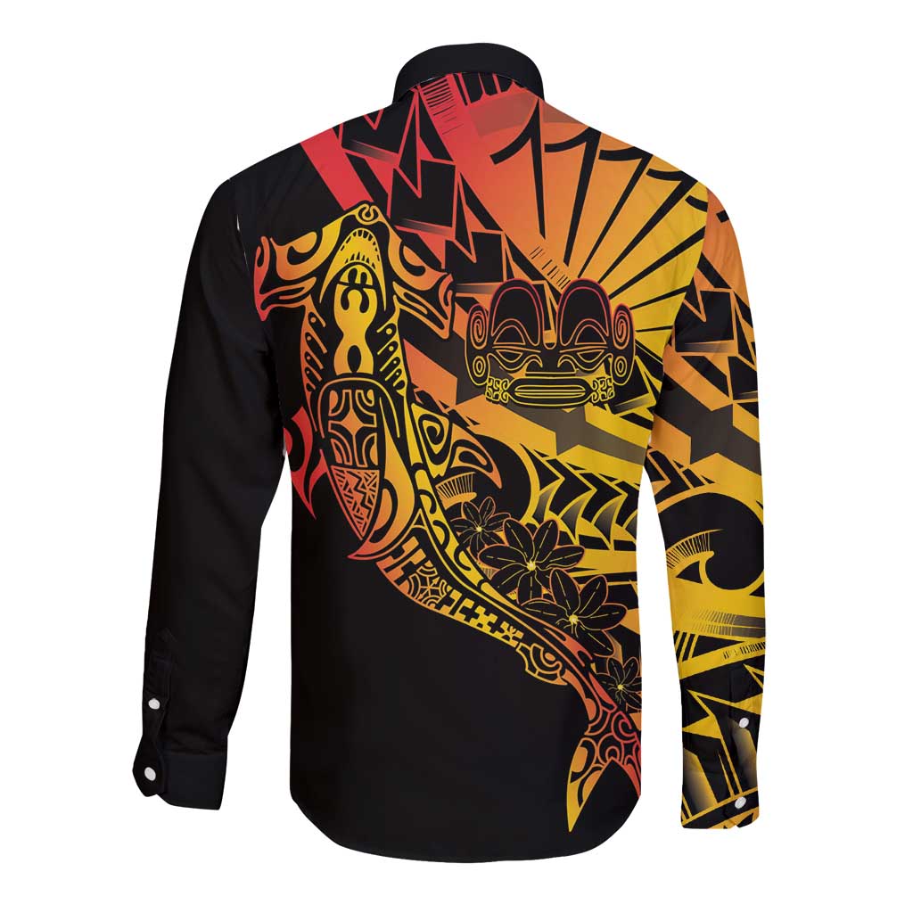 Gradient Marquesas Islands Long Sleeve Button Shirt Marquesan Matatiki Hammerhead Shark Patutiki LT14 - Polynesian Pride