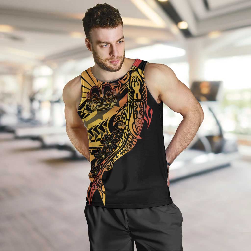 Gradient Marquesas Islands Men Tank Top Marquesan Matatiki Hammerhead Shark Patutiki LT14 Yellow - Polynesian Pride