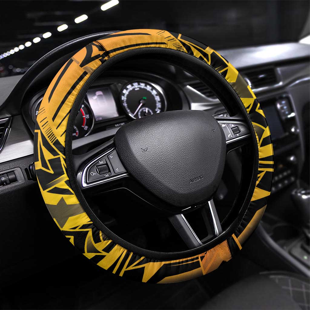 Gradient Marquesas Islands Steering Wheel Cover Marquesan Matatiki Hammerhead Shark Patutiki LT14 Universal Fit Yellow - Polynesian Pride
