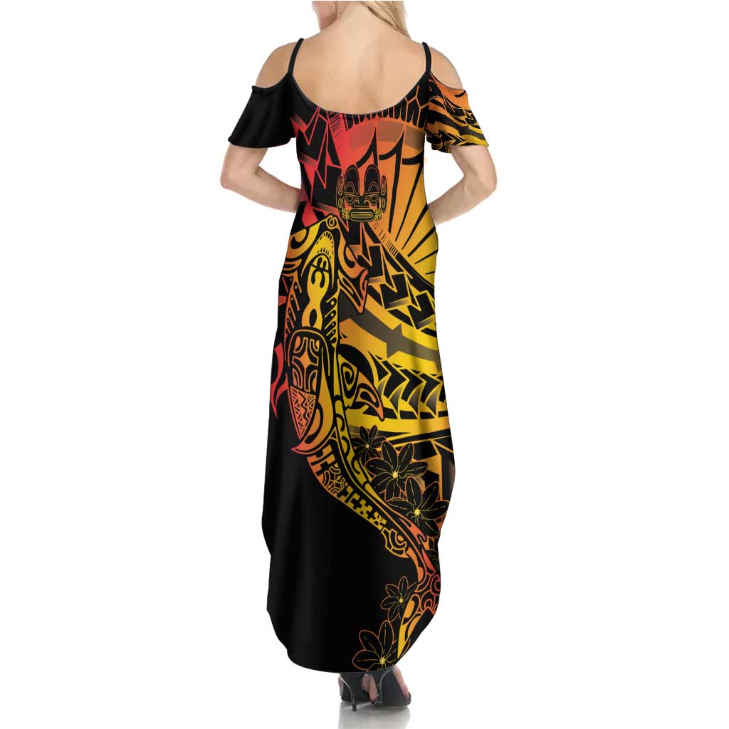 Gradient Marquesas Islands Summer Maxi Dress Marquesan Matatiki Hammerhead Shark Patutiki LT14 - Polynesian Pride