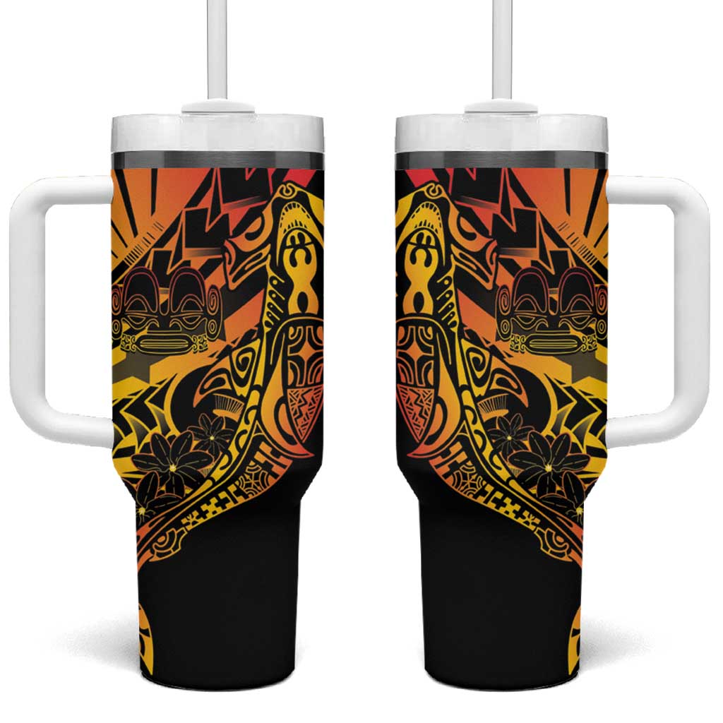 Gradient Marquesas Islands Tumbler With Handle Marquesan Matatiki Hammerhead Shark Patutiki LT14 One Size: 40 oz Yellow - Polynesian Pride