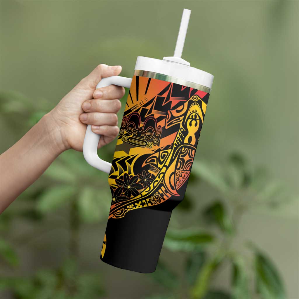 Gradient Marquesas Islands Tumbler With Handle Marquesan Matatiki Hammerhead Shark Patutiki LT14 - Polynesian Pride