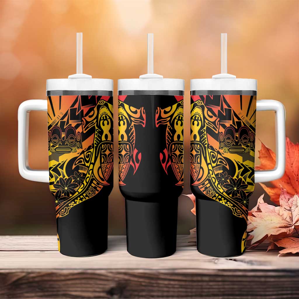Gradient Marquesas Islands Tumbler With Handle Marquesan Matatiki Hammerhead Shark Patutiki LT14 - Polynesian Pride