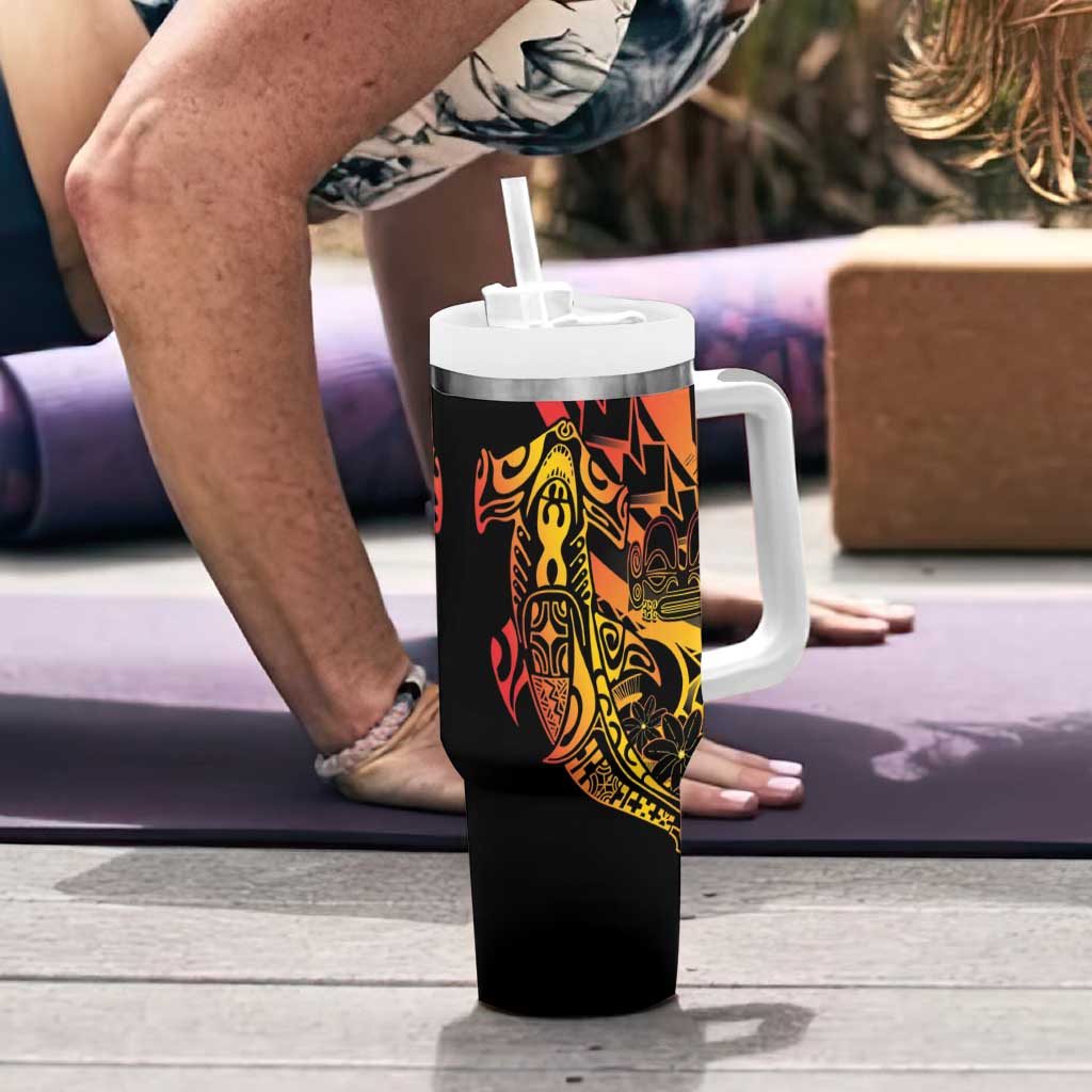 Gradient Marquesas Islands Tumbler With Handle Marquesan Matatiki Hammerhead Shark Patutiki LT14 - Polynesian Pride