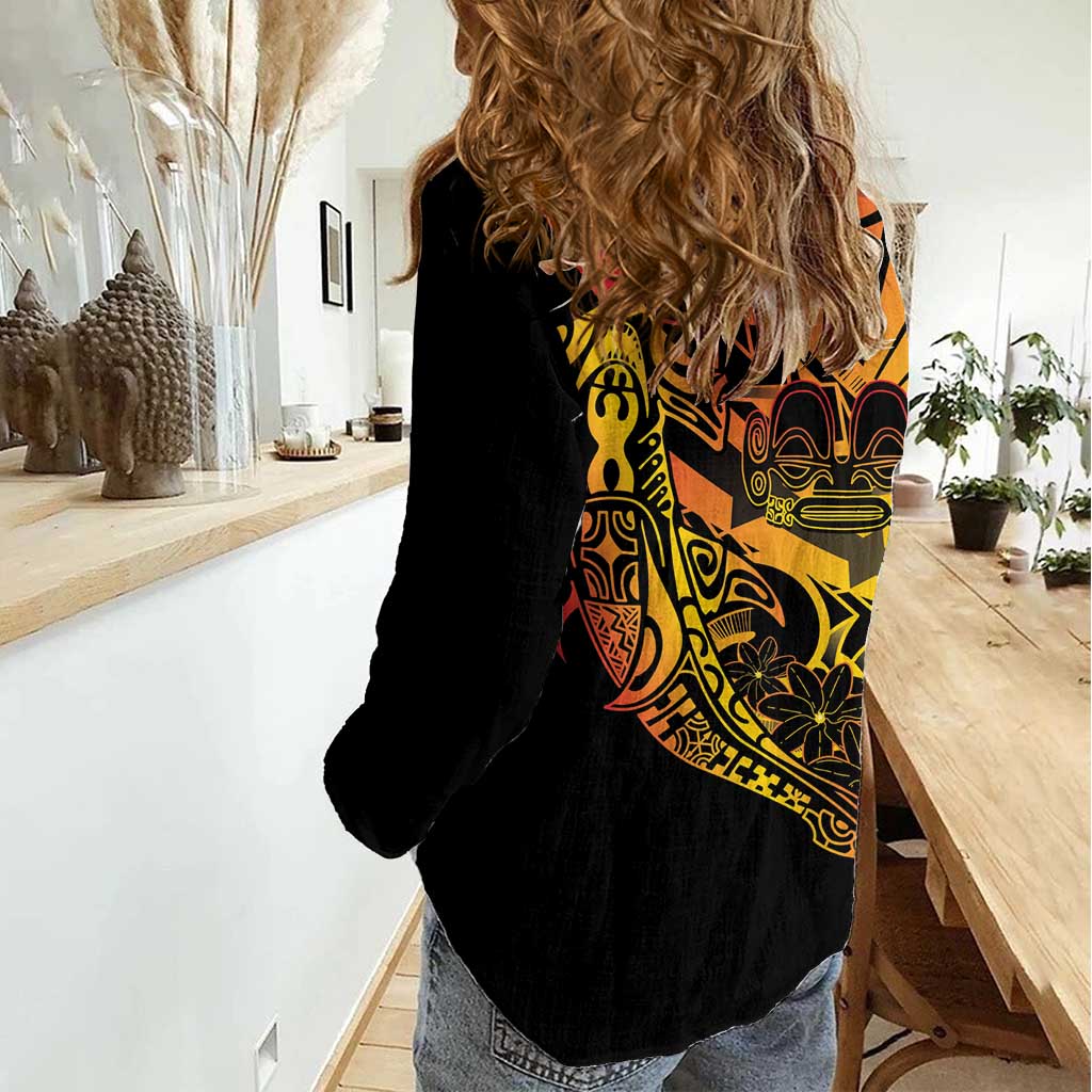 Gradient Marquesas Islands Women Casual Shirt Marquesan Matatiki Hammerhead Shark Patutiki - Polynesian Pride