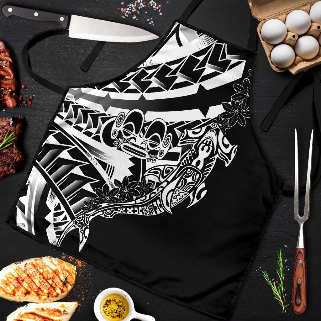 Black White Marquesas Islands Apron Marquesan Matatiki Hammerhead Shark Patutiki LT14 Black - Polynesian Pride