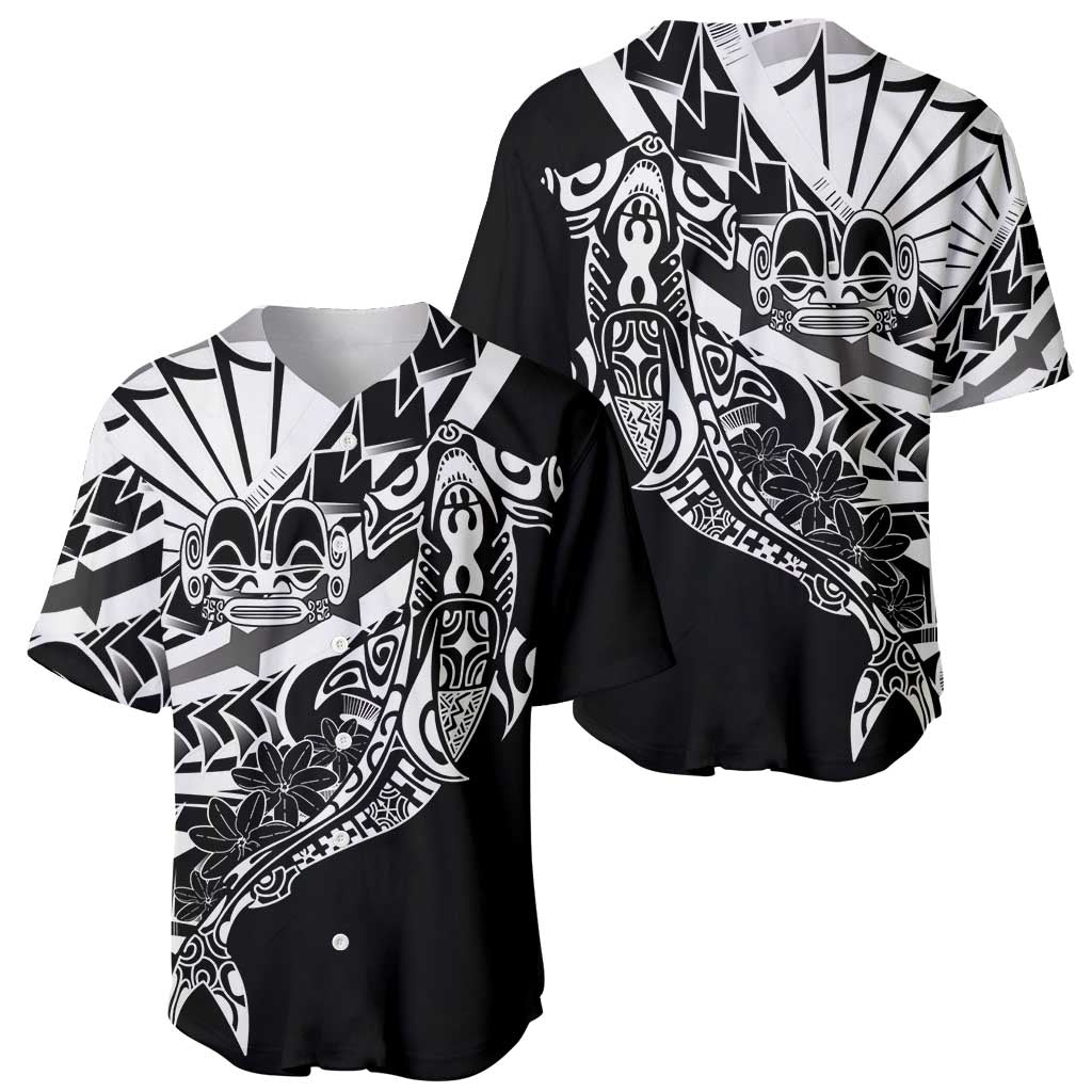 Black White Marquesas Islands Baseball Jersey Marquesan Matatiki Hammerhead Shark Patutiki - Polynesian Pride