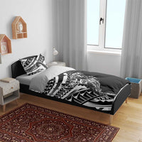 Black White Marquesas Islands Bedding Set Marquesan Matatiki Hammerhead Shark Patutiki - Polynesian Pride