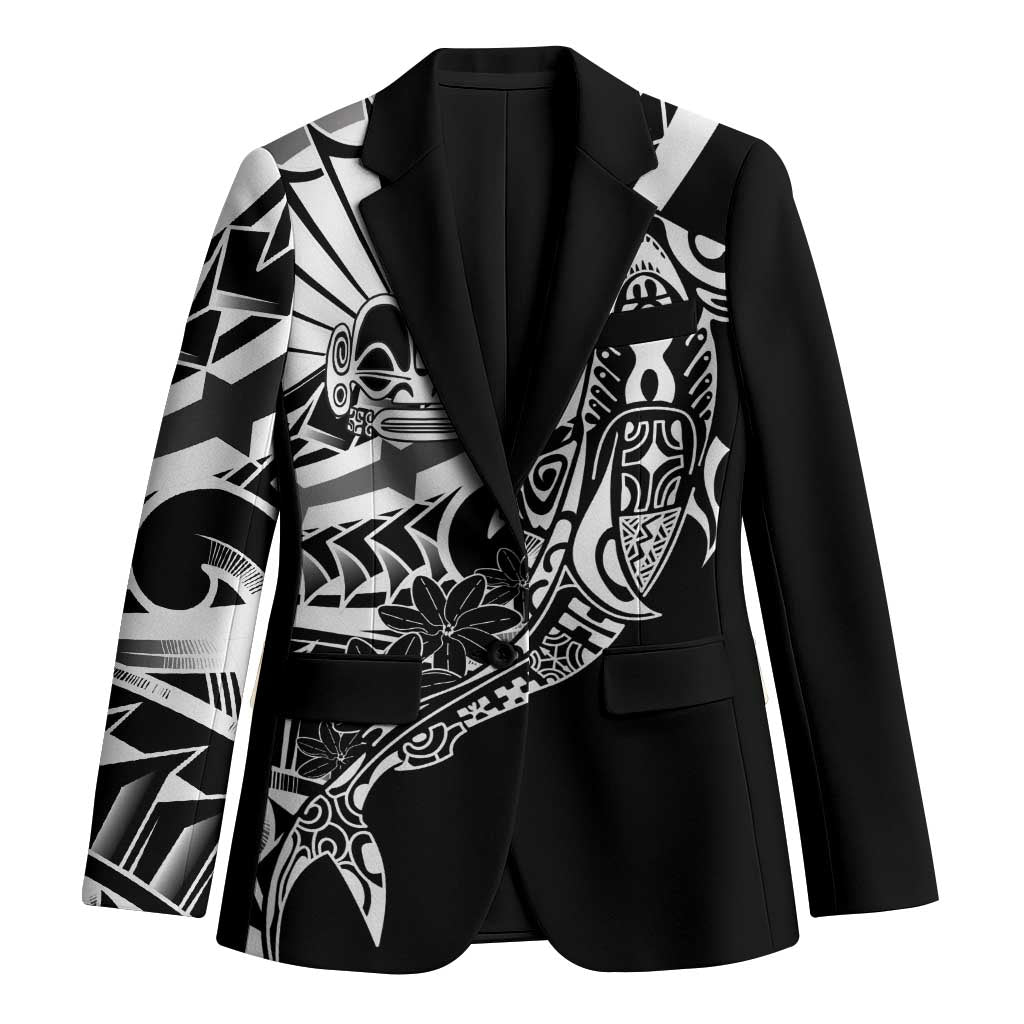 Black White Marquesas Islands Blazer Marquesan Matatiki Hammerhead Shark Patutiki LT14 Unisex Black - Polynesian Pride