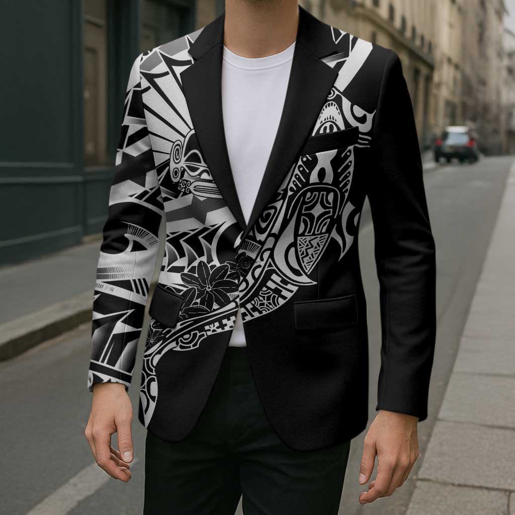 Black White Marquesas Islands Blazer Marquesan Matatiki Hammerhead Shark Patutiki LT14 - Polynesian Pride