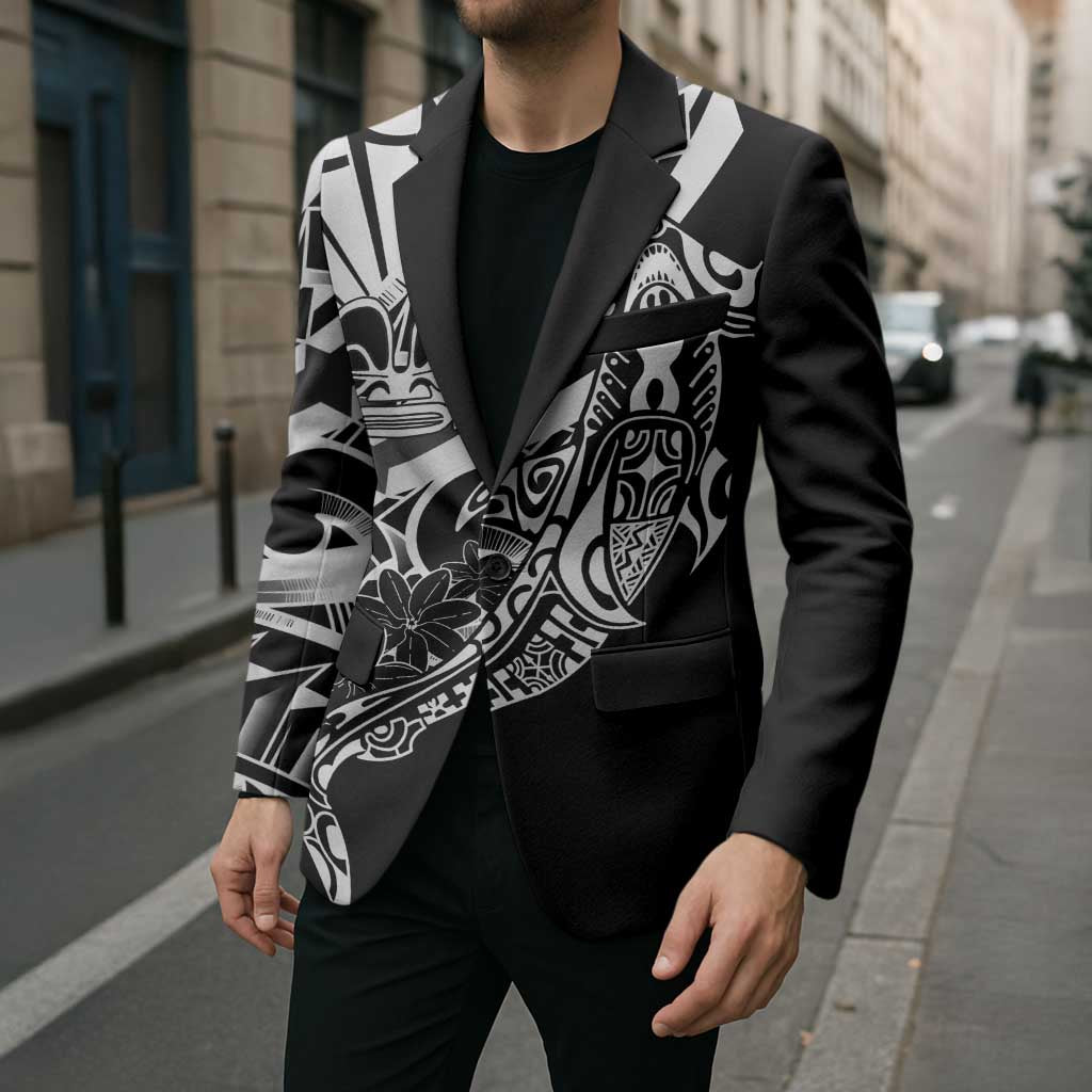 Black White Marquesas Islands Blazer Marquesan Matatiki Hammerhead Shark Patutiki LT14 - Polynesian Pride