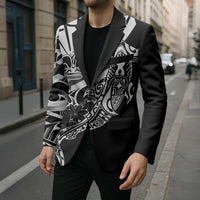 Black White Marquesas Islands Blazer Marquesan Matatiki Hammerhead Shark Patutiki LT14 - Polynesian Pride