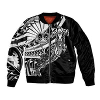 Black White Marquesas Islands Bomber Jacket Marquesan Matatiki Hammerhead Shark Patutiki LT14 Unisex Black - Polynesian Pride